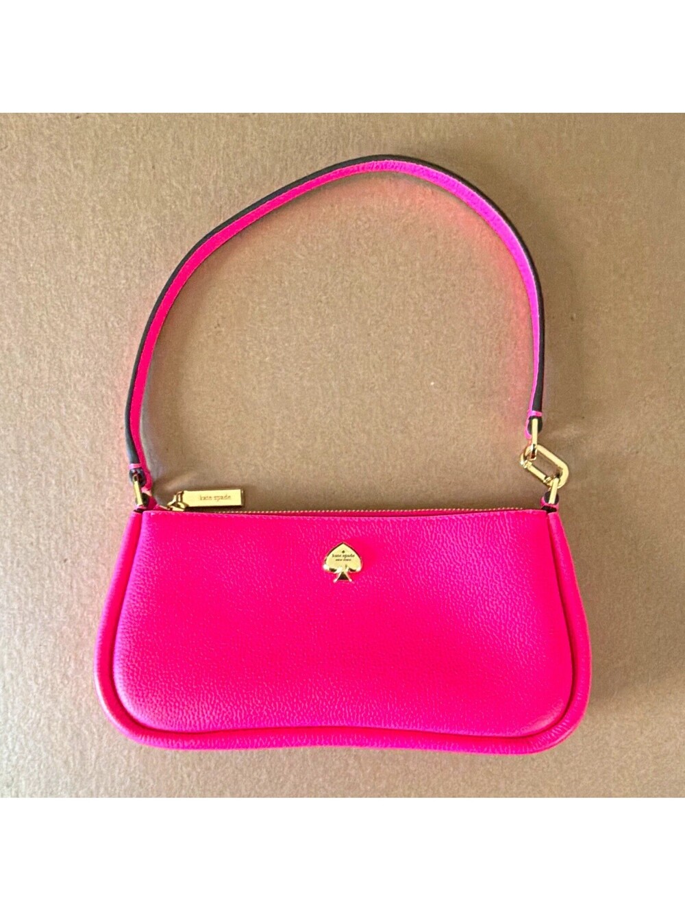 Kate Spade New York Hot Pink Pebbled Shoulder Bag Zip Top Handle Gold Hardware